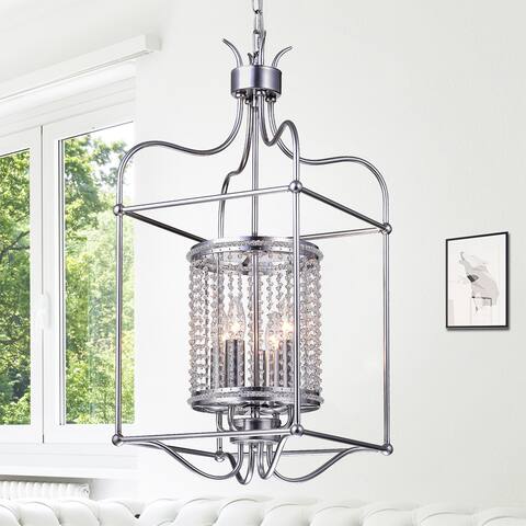 Warehouse of Tiffany Cariana Brushed Silver Metal and Clear Crystal 60-watt 4-light 13-inch Rectangular Pendant Light