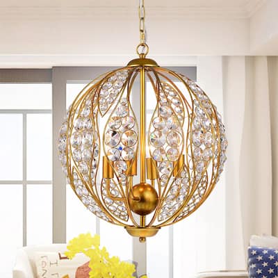 Warehouse of Tiffany Dulne Antique Goldtone Metal 13-inch 3-light Crystal Globe Pendant