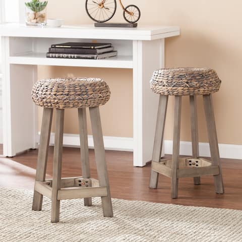 The Curated Nomad Belize Grey Washed Wicker Counter Stool (Set of 2)