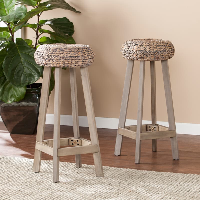 SEI Furniture Belize Weathered Grey Wicker Barstool (Set of 2)