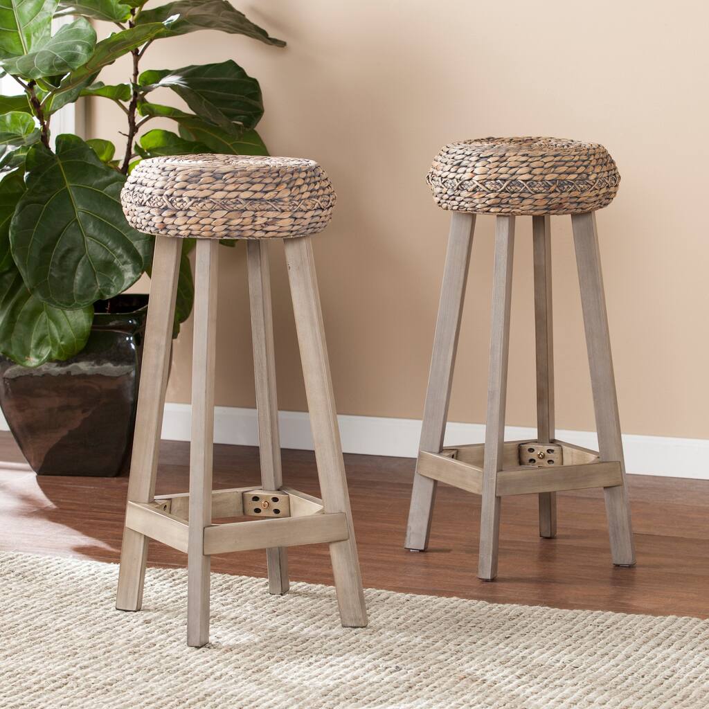 SEI Furniture Belize Weathered Grey Wicker Barstool (Set of 2)