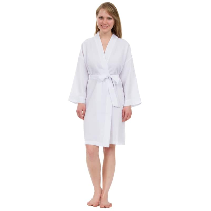 Leisureland Women's Classic Striped Seersucker Short Robe - White