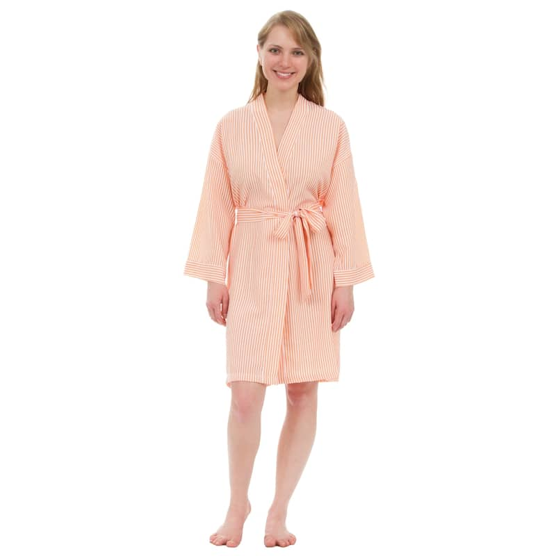 Leisureland Women's Classic Striped Seersucker Short Robe