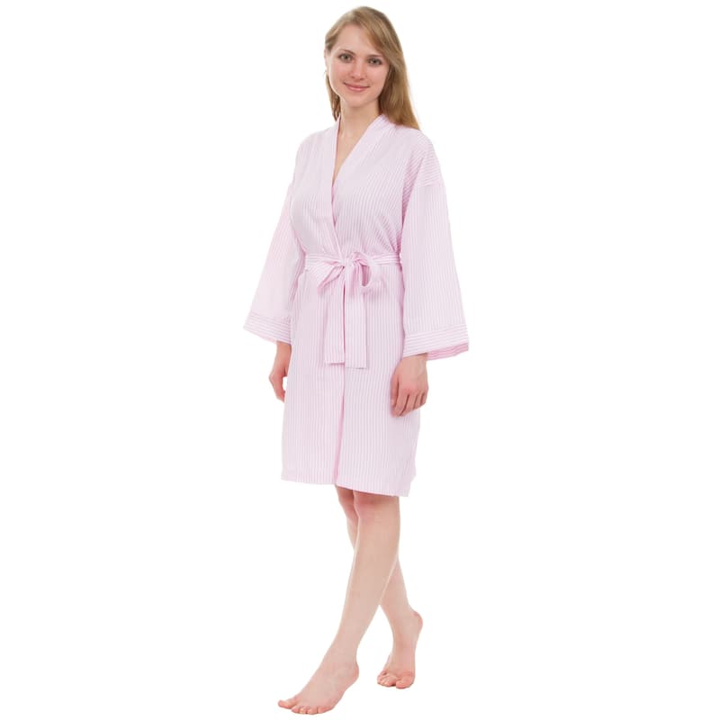 Leisureland Women's Classic Striped Seersucker Short Robe