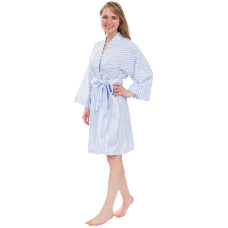 Leisureland Women's Classic Striped Seersucker Short Robe