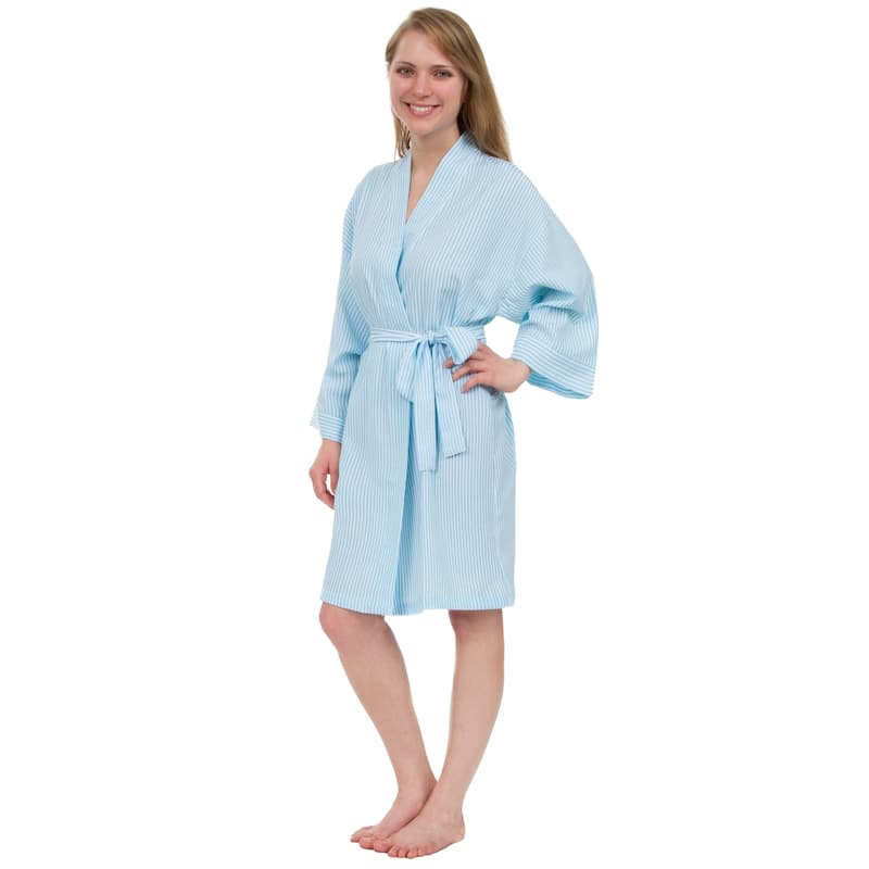 Leisureland Women's Classic Striped Seersucker Short Robe