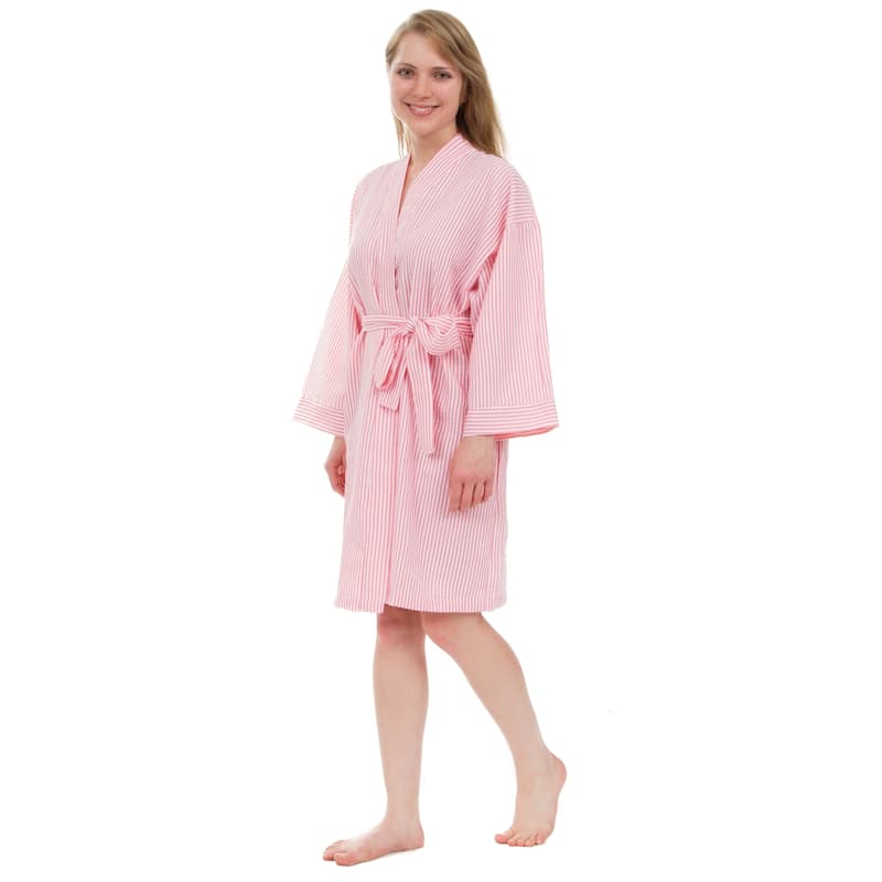 Leisureland Women's Classic Striped Seersucker Short Robe