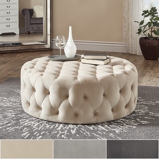 Knightsbridge Round Velvet Tufted Cocktail Ottoman with Casters by ...