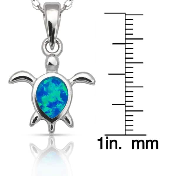 Sterling Silver Synthetic Blue Opal Turtle Oval Pendant Sterling Silver Synthetic Blue Opal Turtle Oval Pendant