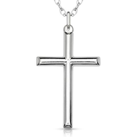 Sterling Silver 16-inch 925 High Polish Large Tube Cross Pendant Necklace - White