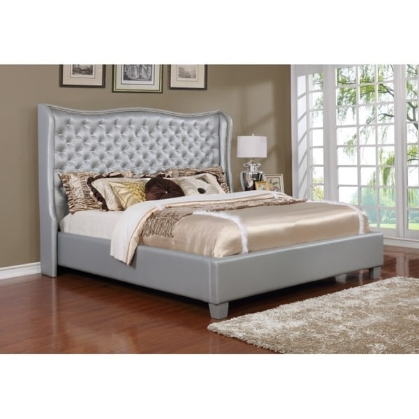 Best Quality Furniture Faux Leather Upholstered Panel Bed with Crystal