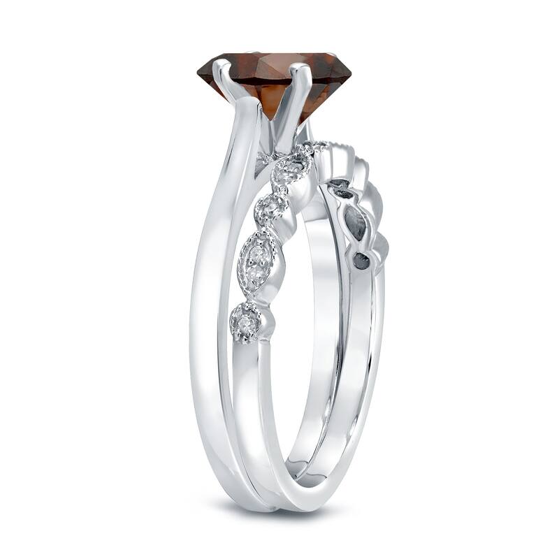 Auriya Vintage Stackable 2/3ctw Solitaire Brown Diamond Engagement Ring Set 14K Gold
