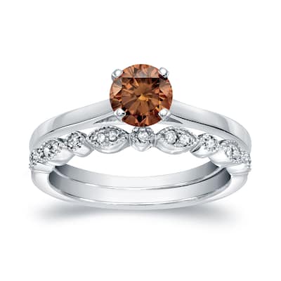 Auriya Vintage Stackable 2/3ctw Solitaire Brown Diamond Engagement Ring Set 14K Gold