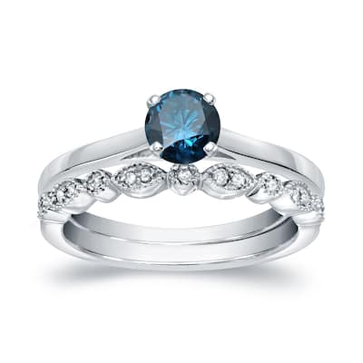 Auriya Vintage Stackable 1/2ctw Solitaire Blue Diamond Engagement Ring Set 14K Gold
