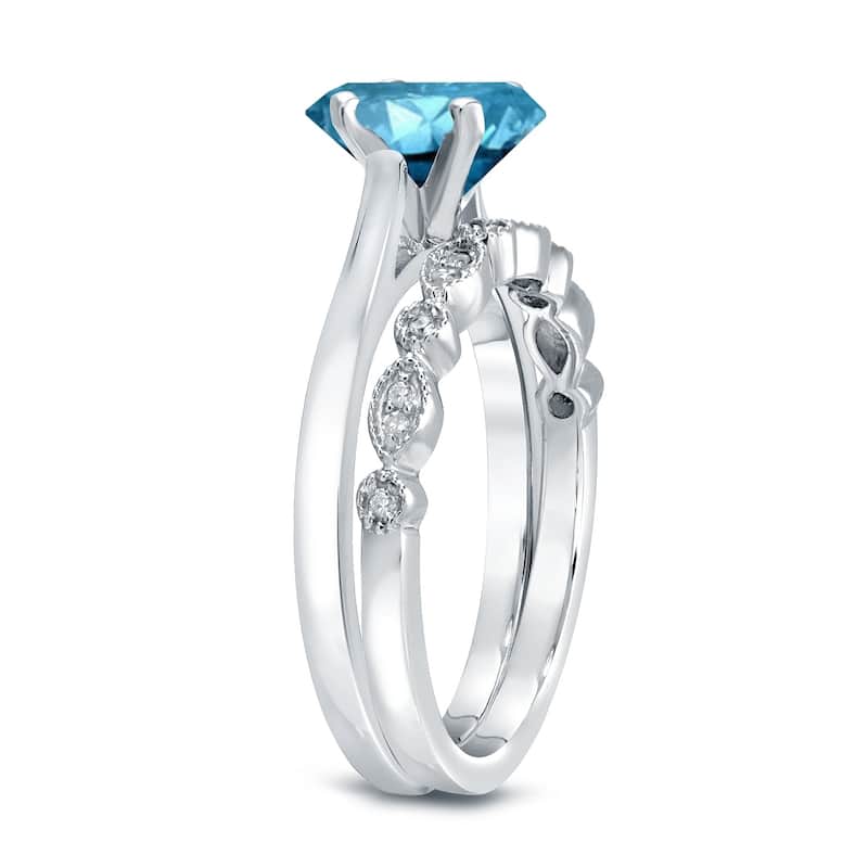Auriya Vintage Stackable 1 1/6ctw Solitaire Blue Diamond Engagement Ring Set 14K Gold