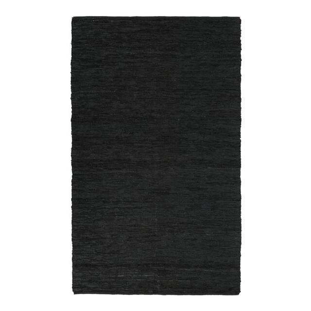 Black Matador Handwoven Genuine Leather Strip Chindi Rug