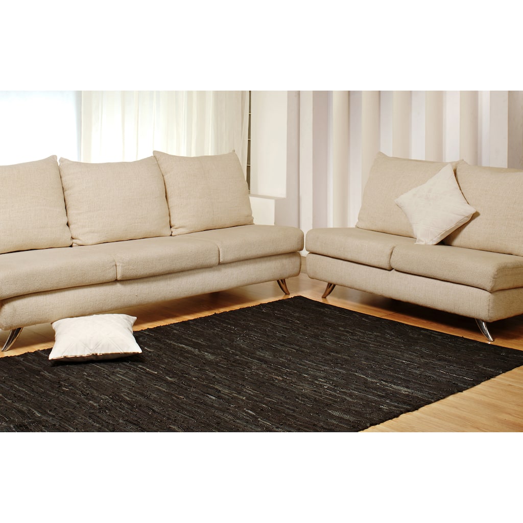 Black Matador Handwoven Genuine Leather Strip Chindi Rug