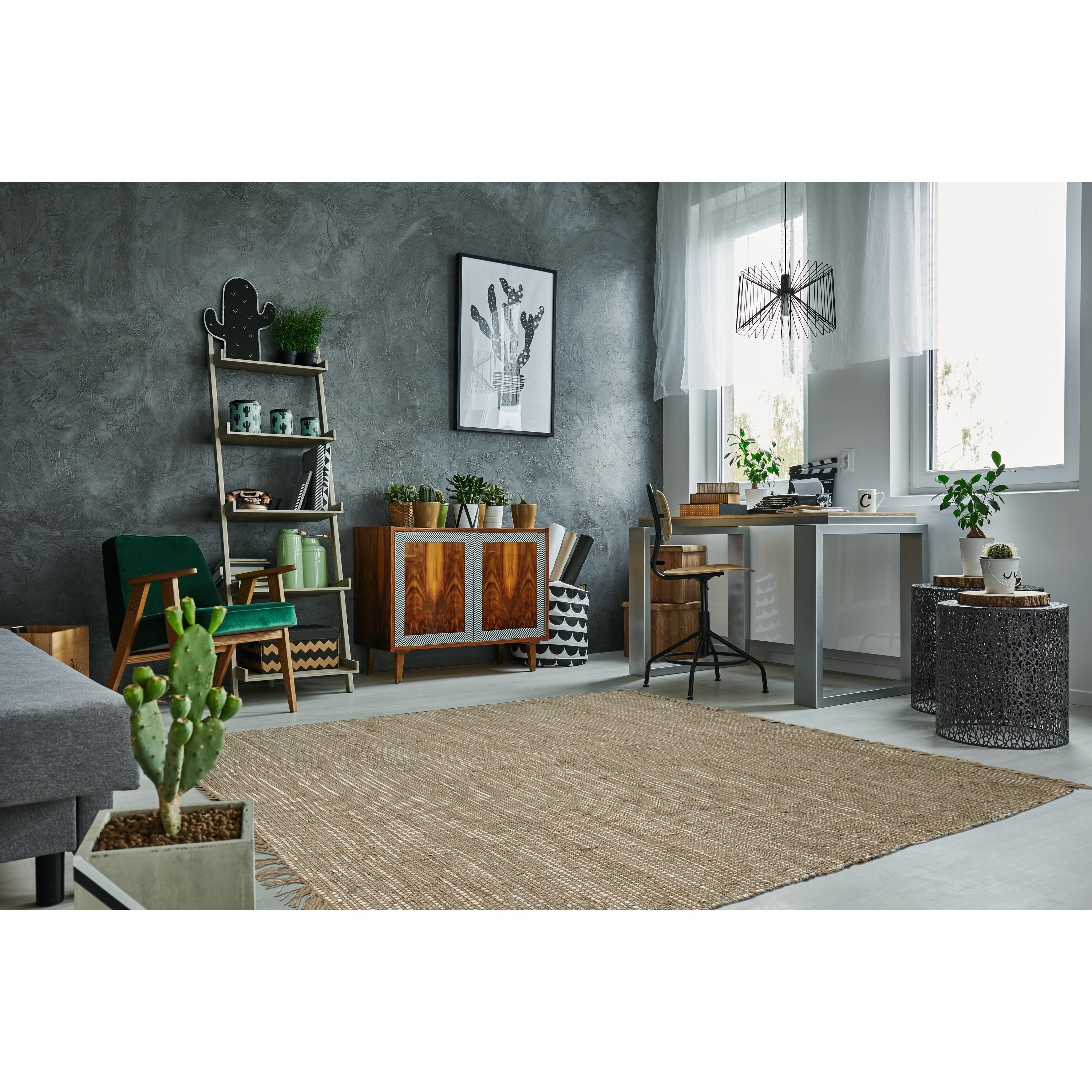 White Matador Leather Hemp Rug