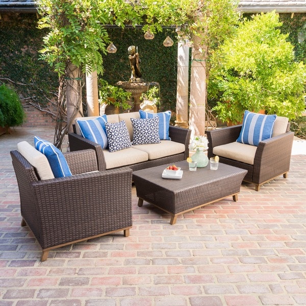Glenwood Outdoor Wicker Aluminum Chat Set with Cushion by Christopher Knight Home