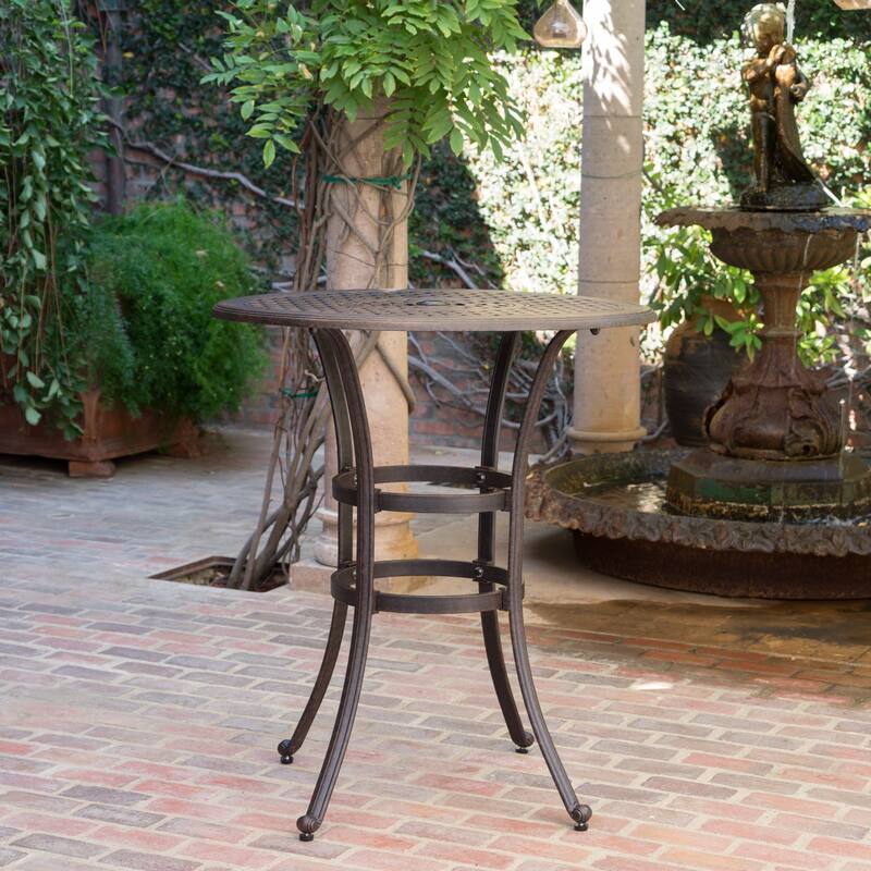 Alfresco Outdoor 37-inch Cast Aluminum Round Bar Table with Umbrella Hole by Christopher Knight Home