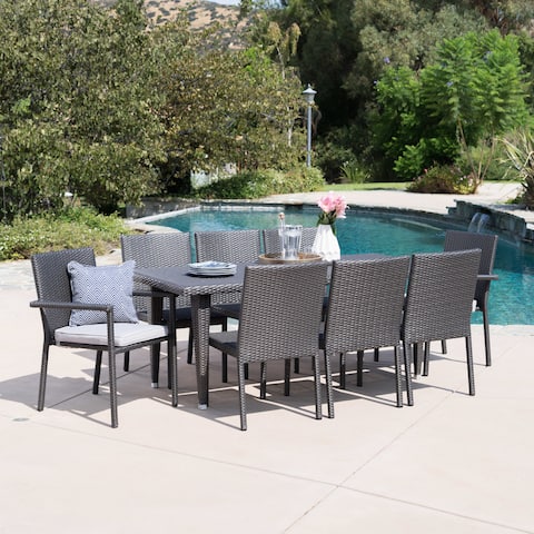 Grady Outdoor 9-piece Rectangular Wicker Dining Set with Cushions by Christopher Knight Home