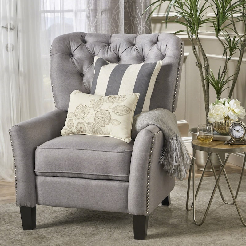 Cerelia Tufted Fabric Recliner by Christopher Knight Home - Light Grey