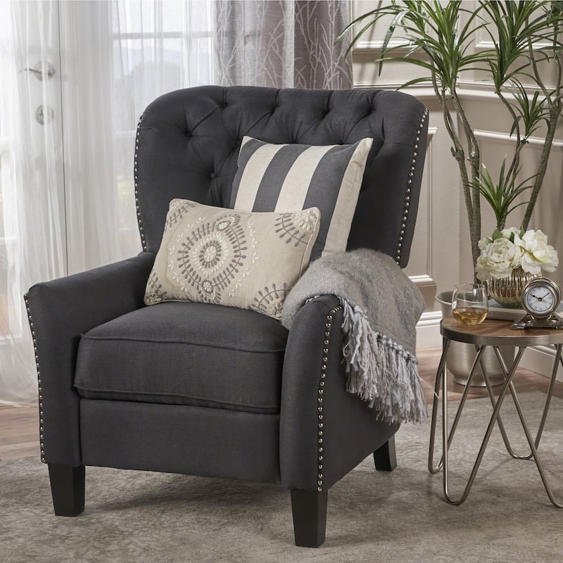 Cerelia Tufted Fabric Recliner by Christopher Knight Home - Dark Charcoal