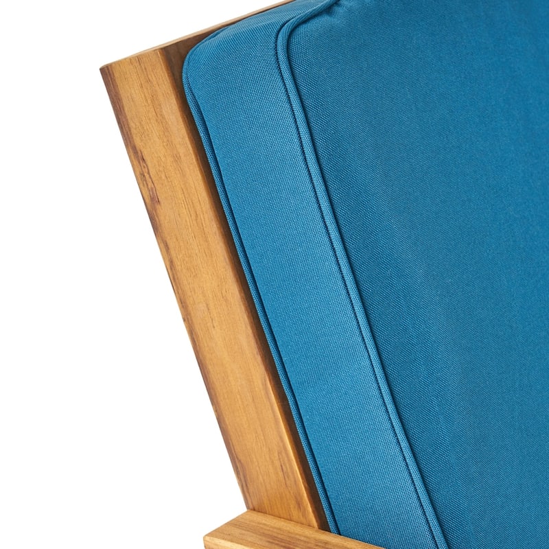 Leah Outdoor 3-piece Acacia Wood Chat Set with Cushions by Christopher Knight Home