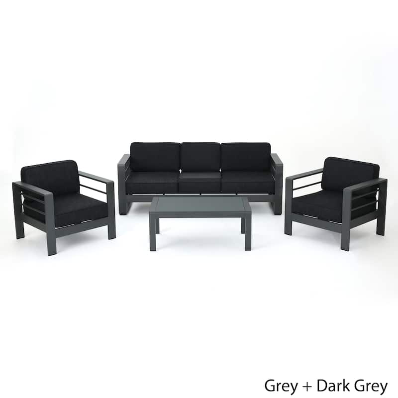 Cape Coral Outdoor Aluminum Tempered Glass 4-piece Sofa Chat Set with Cushions by Christopher Knight Home