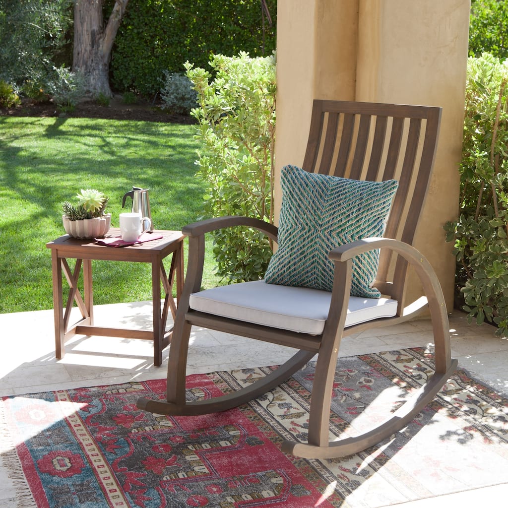 Cayo Outdoor Acacia Wood Rocking Chair with Cushion by Christopher Knight Home