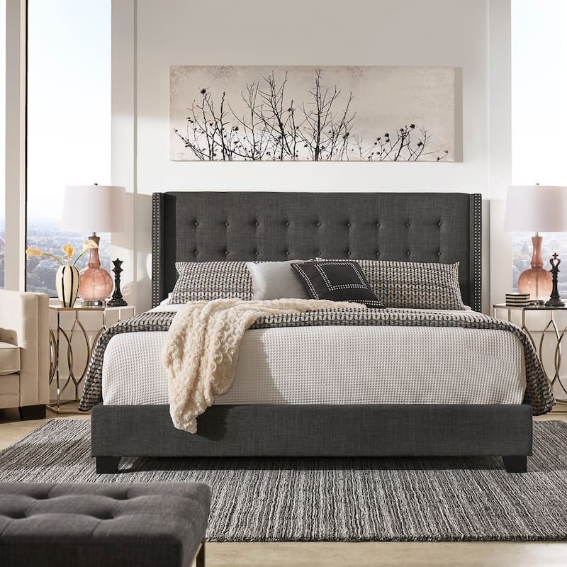 Melina Tufted Linen Wingback Platform Bed by iNSPIRE Q Bold