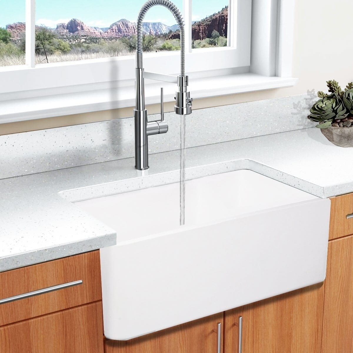 Highpoint Collection White 30 Inch Solid Surface Reversible Farmhouse Sink