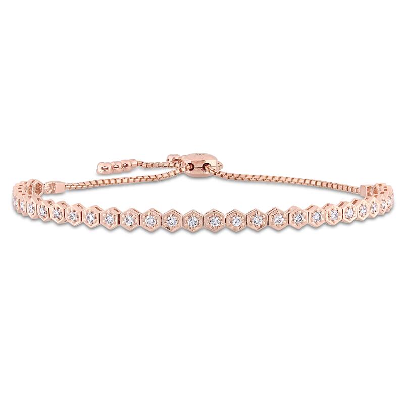 Miadora Signature Collection 14k Rose Gold 3/4ct TDW Diamond Adjustable Bolo Bracelet - White