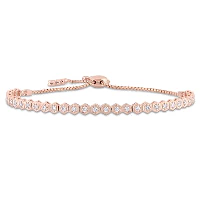 Miadora Signature Collection 14k Rose Gold 3/4ct TDW Diamond Adjustable Bolo Bracelet - White