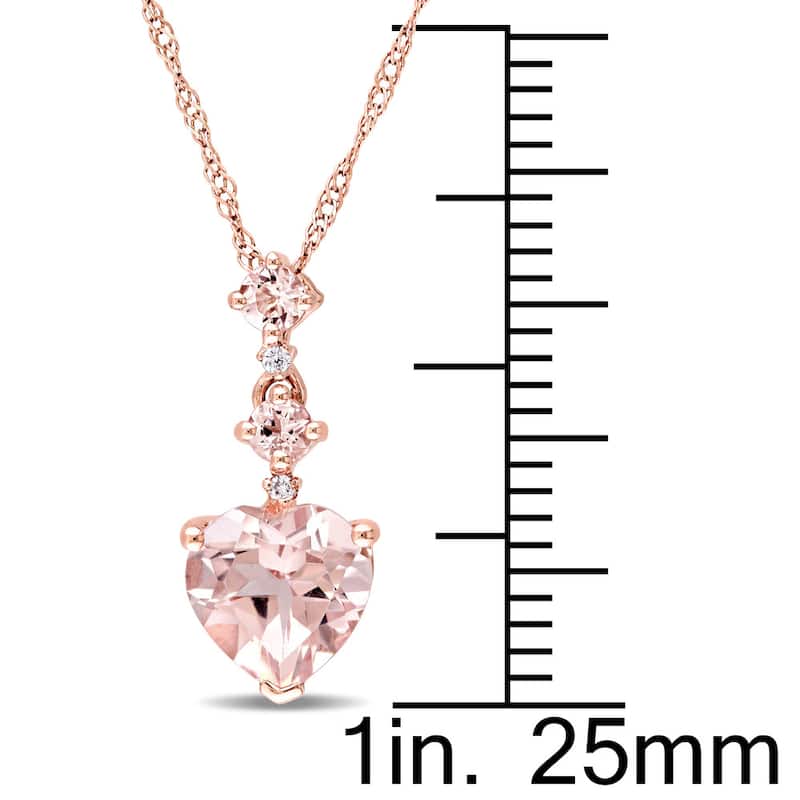 Miadora Signature Collection 14k Rose Gold Morganite and Diamond Accent Graduated Tiered Heart Necklace - Pink