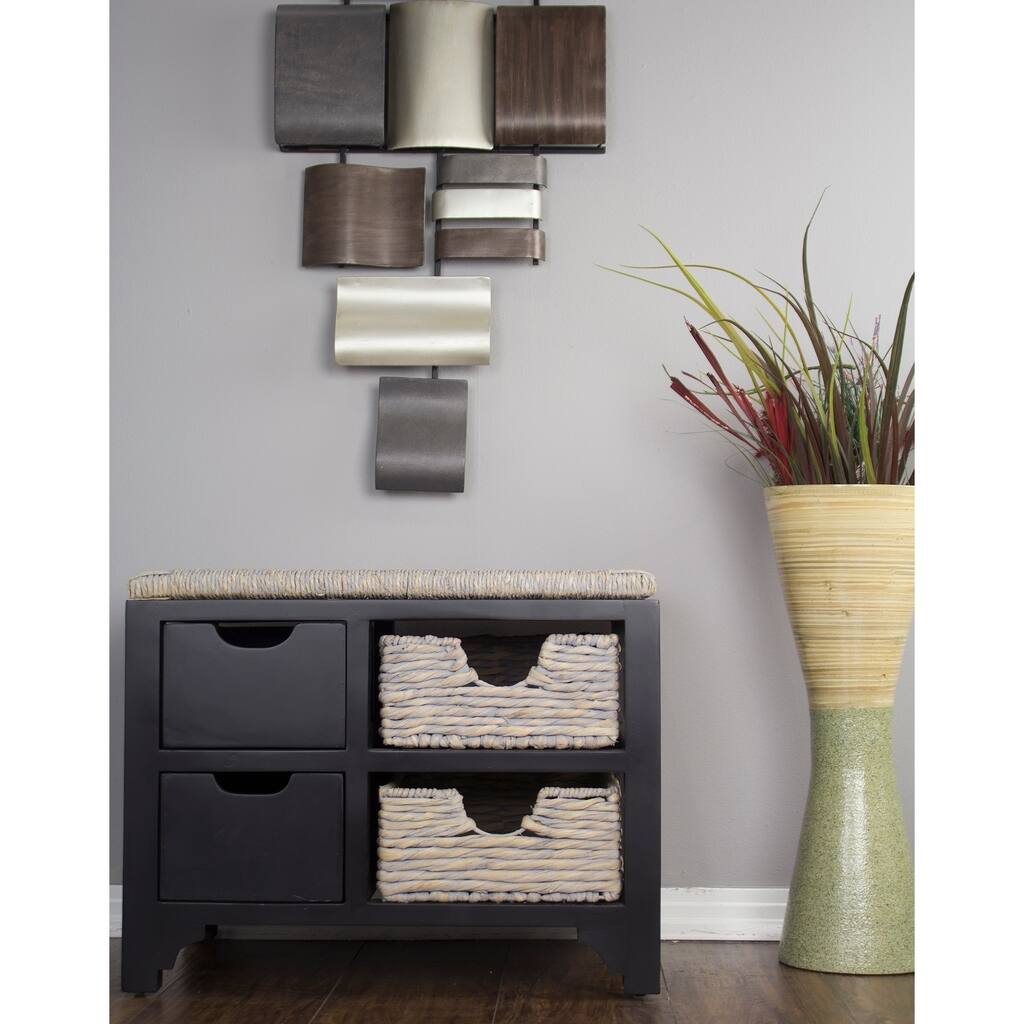 Vale Seagrass Top Storage Bench w/ 2-Drawers and 2 Hyacinth Storage Baskets