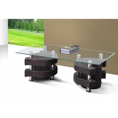 Best Quality Furniture Rectangular Glass Top Coffee Table with Nesting Stools