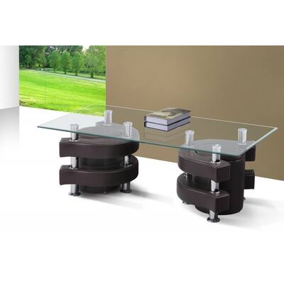 Best Quality Furniture Rectangular Glass Top Coffee Table with Nesting Stools