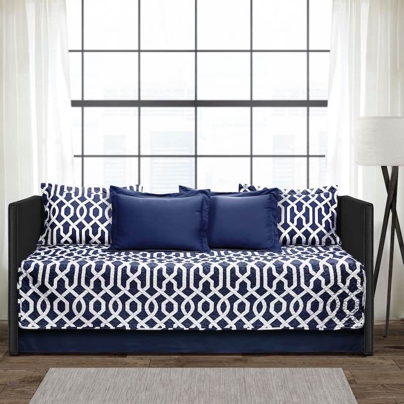 Lush Decor Edward Trellis 6 Piece Daybed Cover Set - Navy
