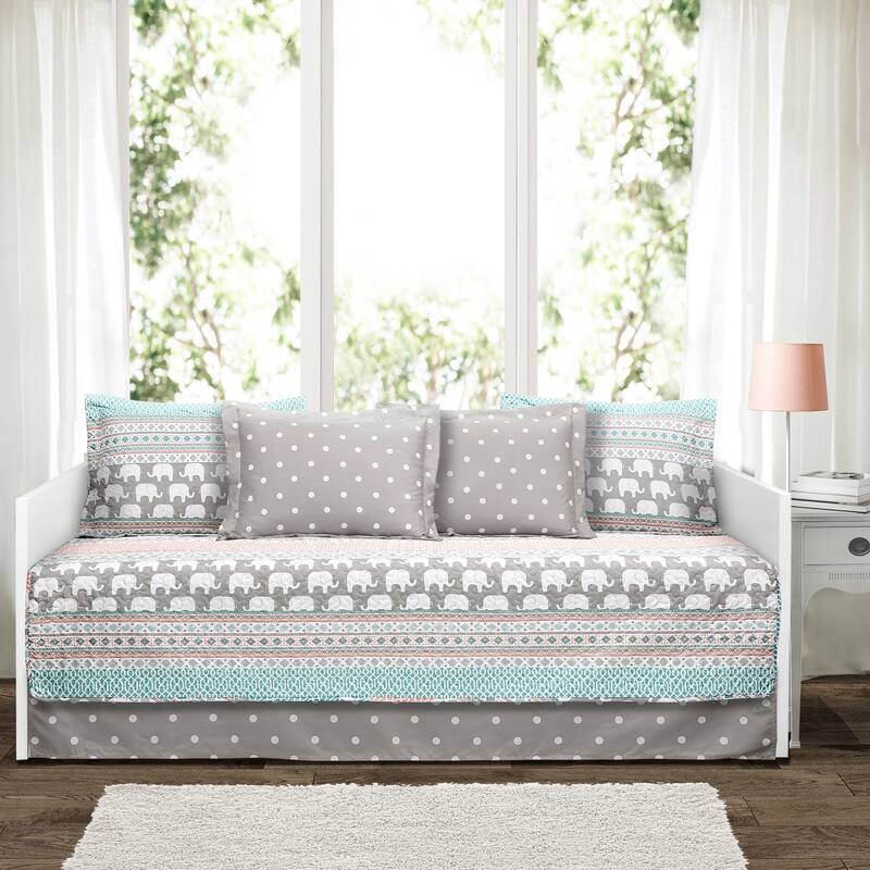 Taylor & Olive Hubbard Turquoise Elephant Stripe 6-piece Daybed Cover Set