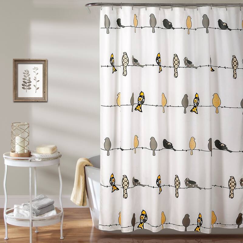 Lush Decor Rowley Birds Shower Curtain - Yellow & Gray