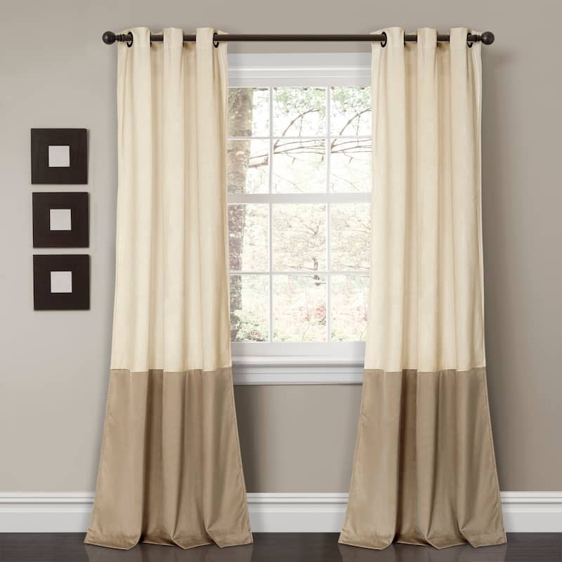Porch & Den Lapeyrous Velvet Color Block Room Darkening Window Curtain Set - 38"w x 84"l