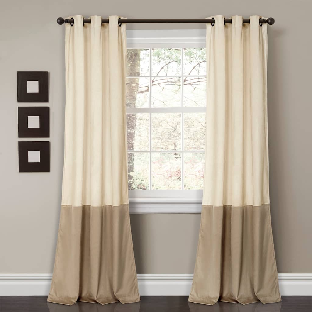 Porch & Den Lapeyrous Velvet Color Block Room Darkening Window Curtain Set - 38"w x 84"l