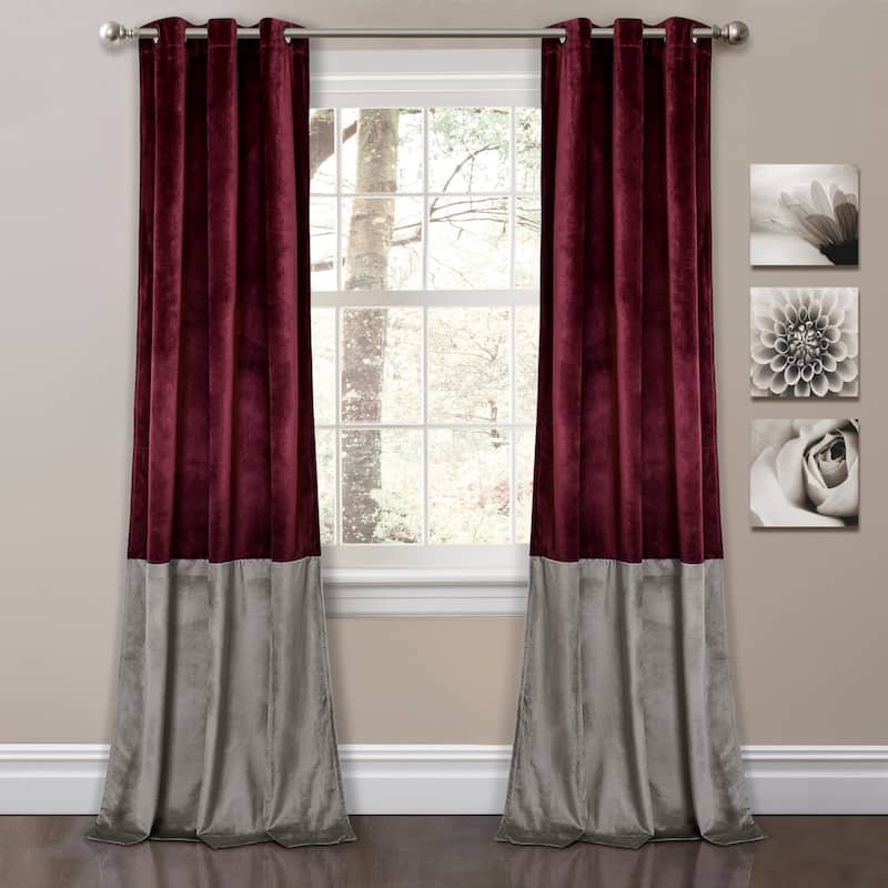 Porch & Den Lapeyrous Velvet Color Block Room Darkening Window Curtain Set - 38"w x 84"l