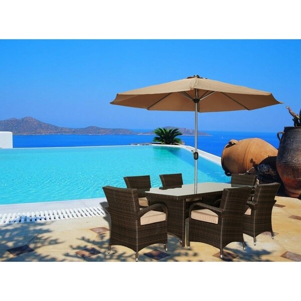 Bora 8-Piece All-Weather Wicker Dining Set in Dark Brown