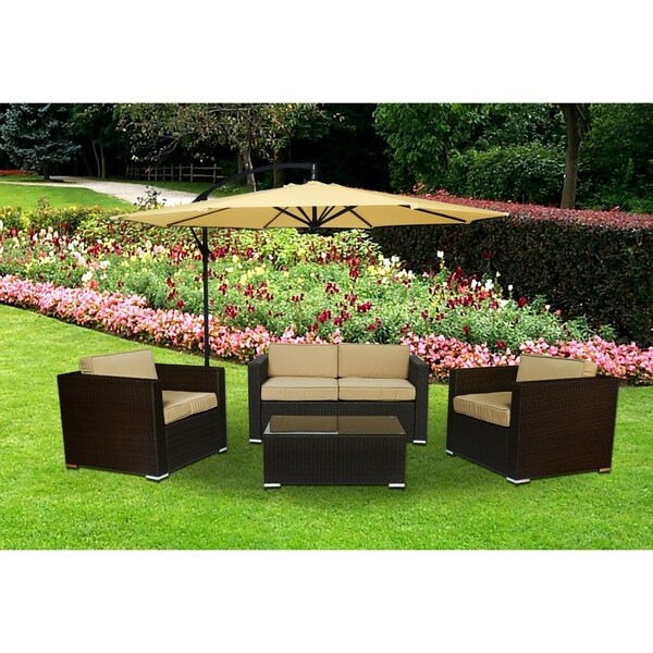 Cane Garden 5 Pieces Outdoor Wicker Conversation Set
