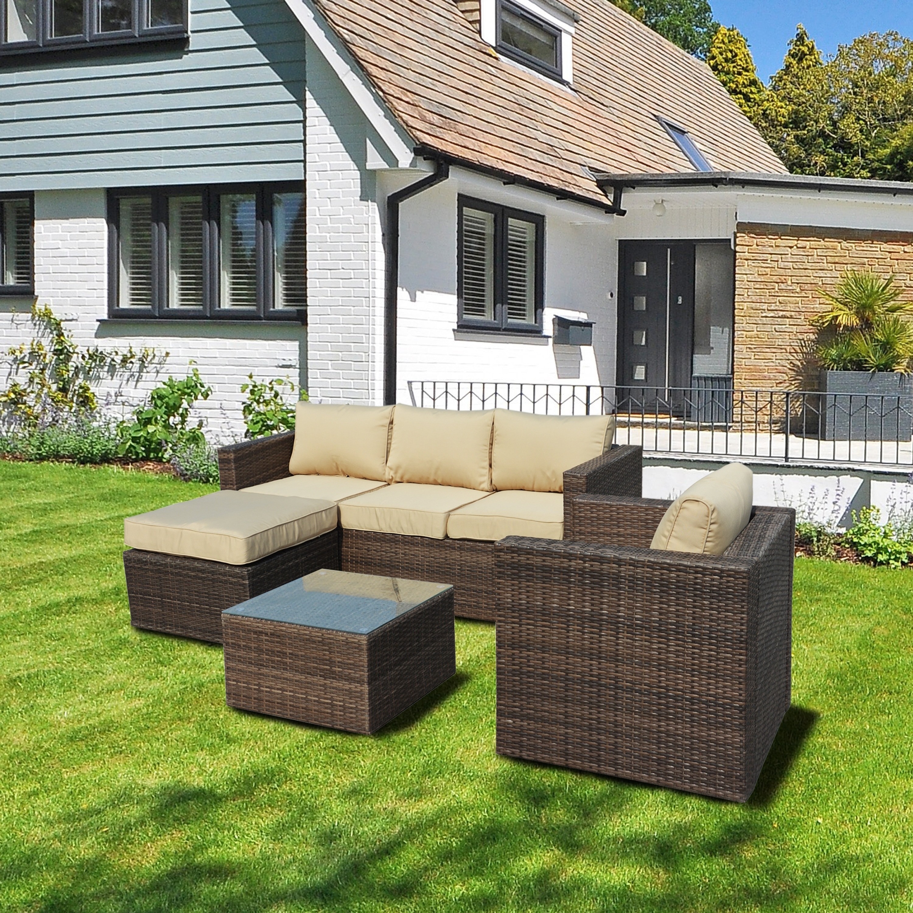 Shop Caribe 4 Piece All Weather Dark Brown Wicker Patio Seating