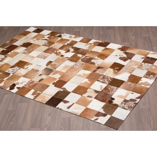 Shop Handstitched Tan Jersey Cow Hide Leather Rug 5'x 8' Free
