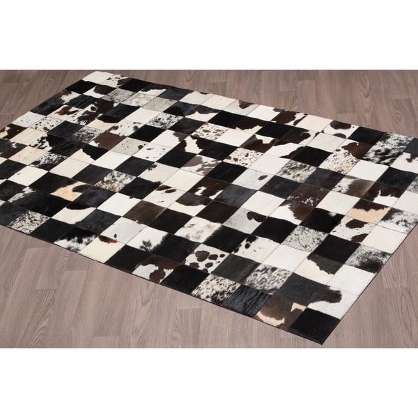 Hand-stitched Black Jersey Cow Hide Leather Rug - 5'x 8'