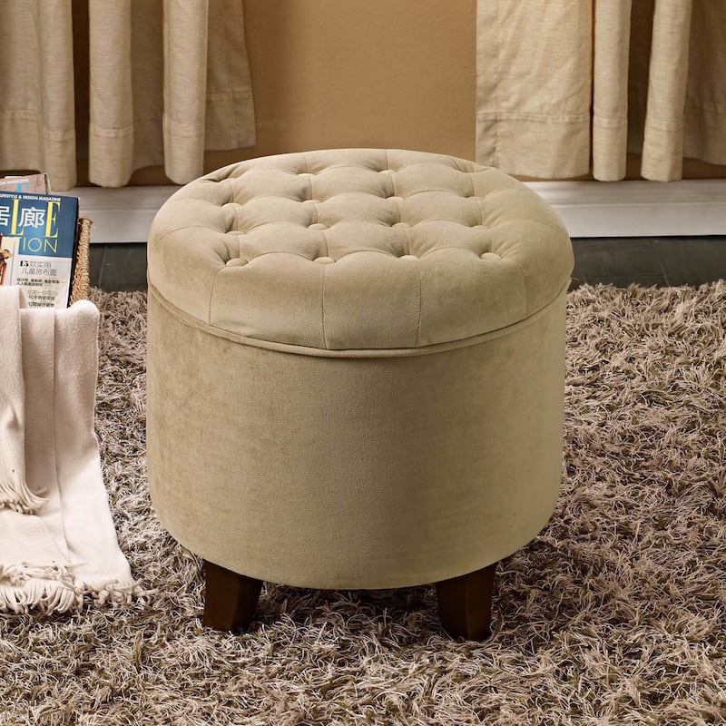 Carson Carrington Hare Large Round Button-tufted Storage Ottoman - Tan